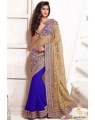 Shaded Aqua Blue and Off White Color Saree