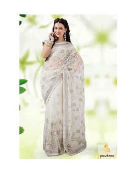 off-white-net saree