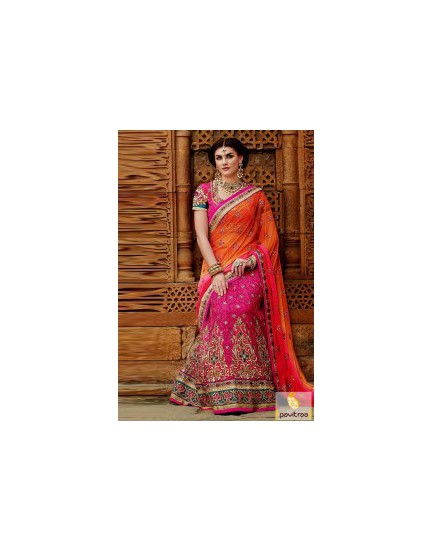 orange-dark-pink-_sarees-net saree
