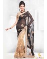 beige-black-net saree