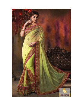 green-red net saree