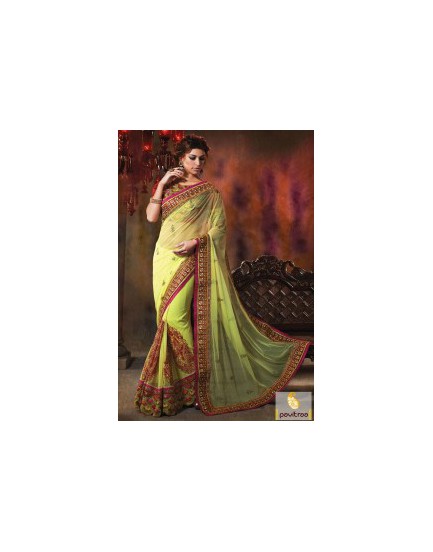 green-red net saree