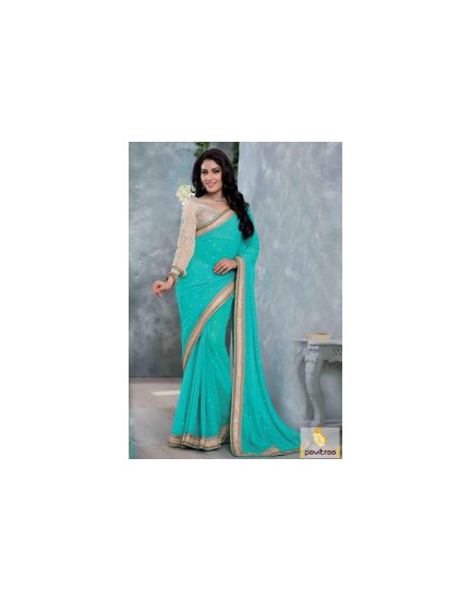 Blue saree-party wear