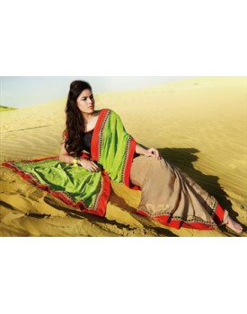 green-cream-party wear saree