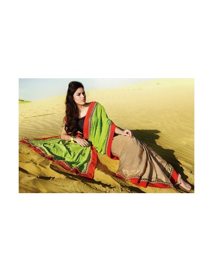 green-cream-party wear saree