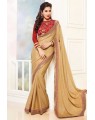 cream party wear saree with designer blouse