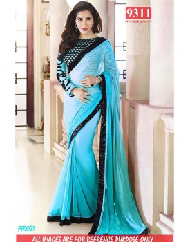 sky blue party wear saree with designer blouse