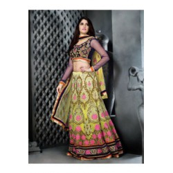 yellow designer lehenga with blue blouse