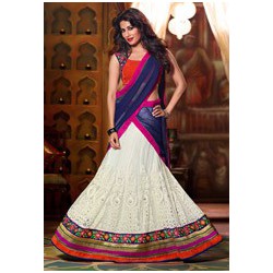 white and blue net lehenga