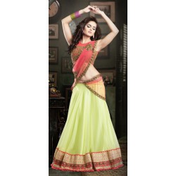 Light green and orange lehenga