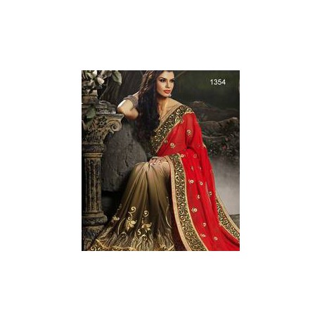 Red&cream wedding saree