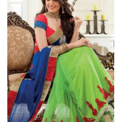 Parrot green georgette saree