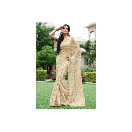 cream worked saree