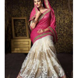 pink&white bridal saree