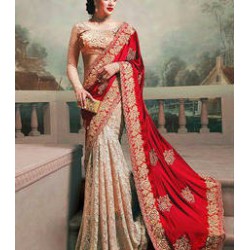 white&maroon bridal saree