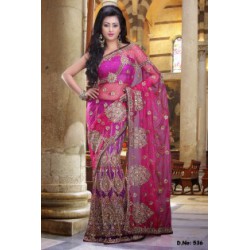 Pink heavy worked bridal saree