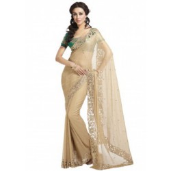 cream saree with work n green combination