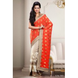 orange&cream bridal saree