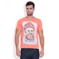 Flying machine-peach colour T-shirt