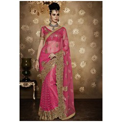 pink net saree