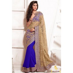 Shaded Aqua Blue and Off White Color Saree