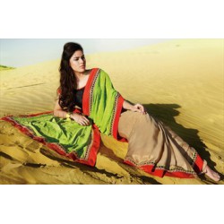 green-cream-party wear saree