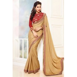 cream party wear saree with designer blouse