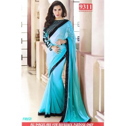 sky blue party wear saree with designer blouse